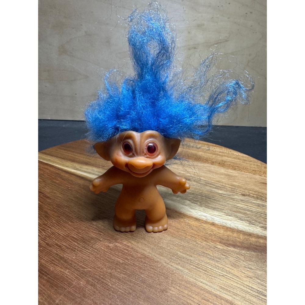 Vintage Russ Berrie Troll Doll Blue Hair Red Eyes 3 Inch Retro Toy Figure